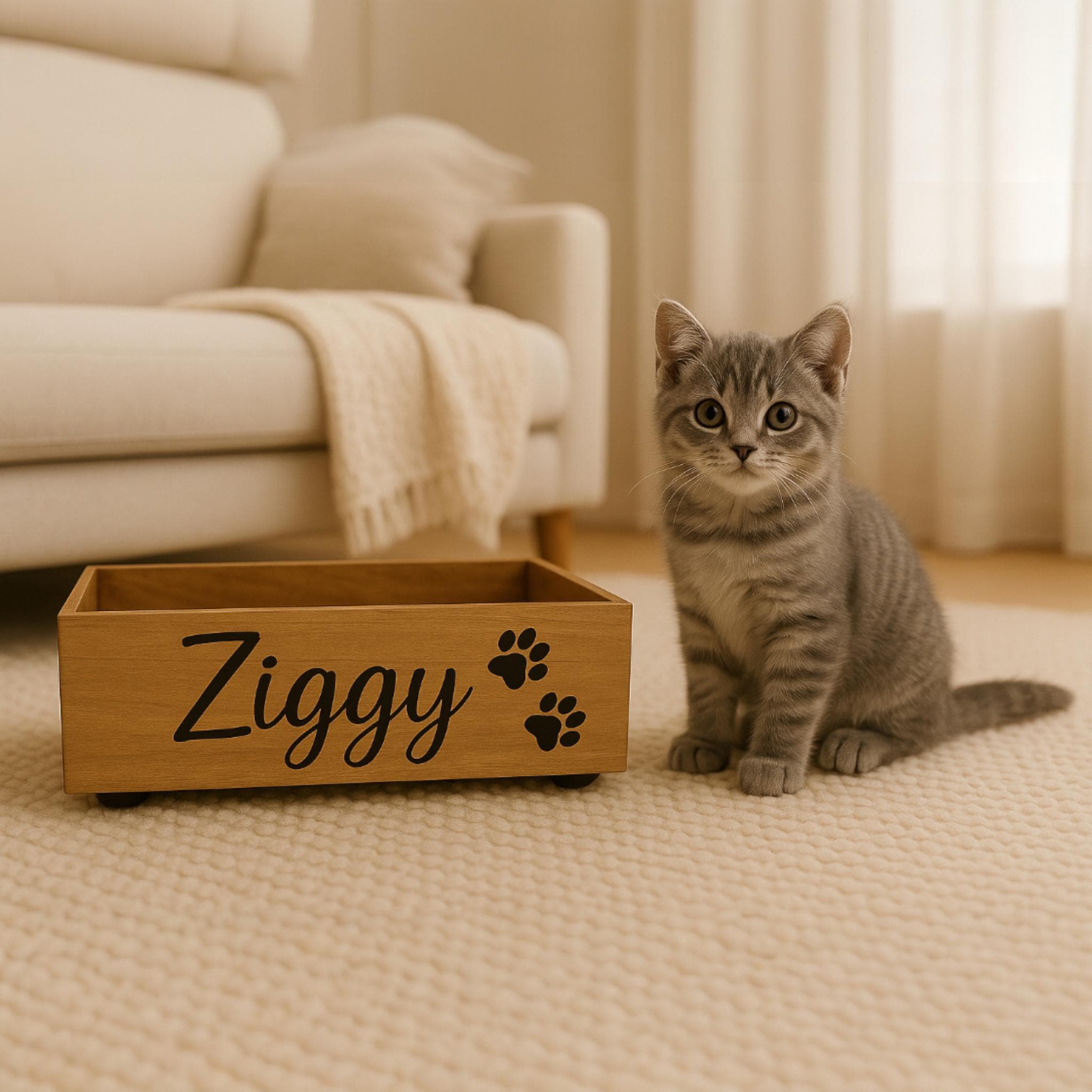 Personalized Wooden Cat Toy Box