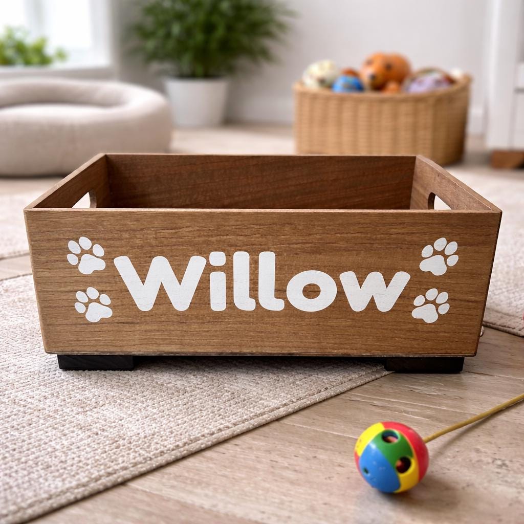 Personalized Wooden Cat Toy Box