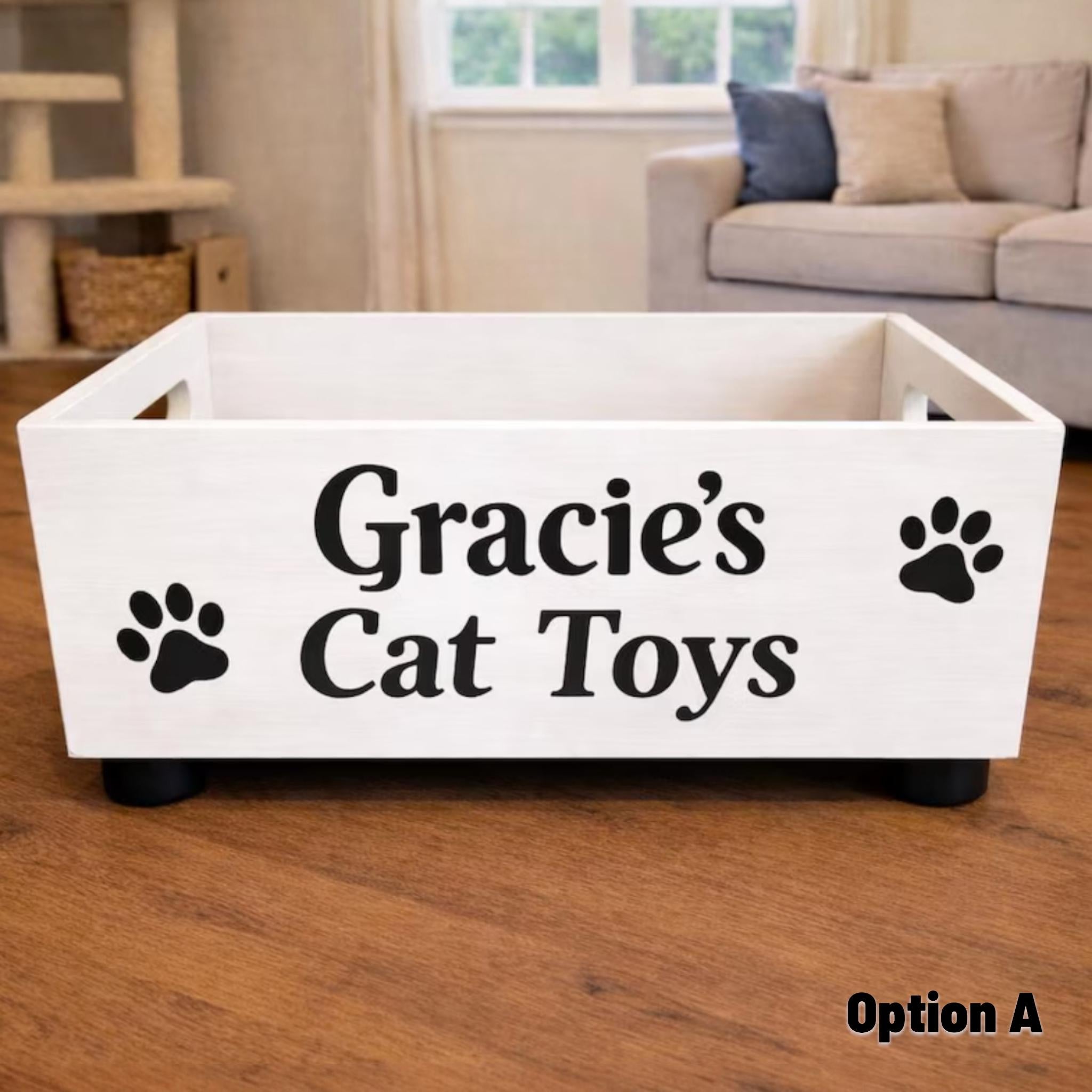 Personalized Wooden Cat Toy Box