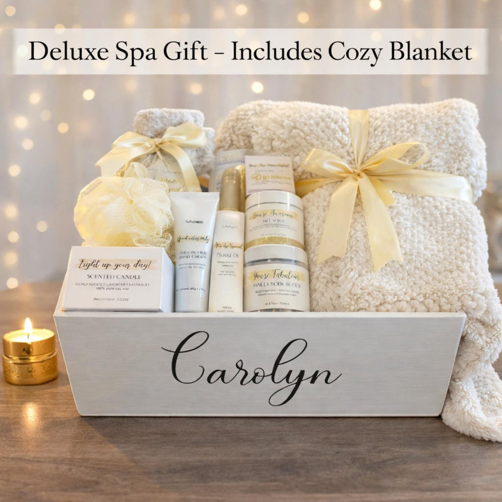 Personalized Wooden Spa Gift Basket for Women