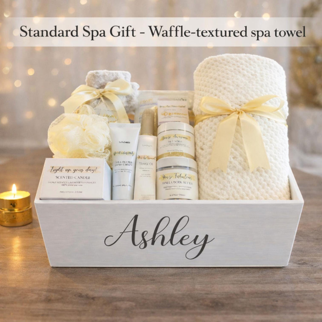 Personalized Wooden Spa Gift Basket for Women
