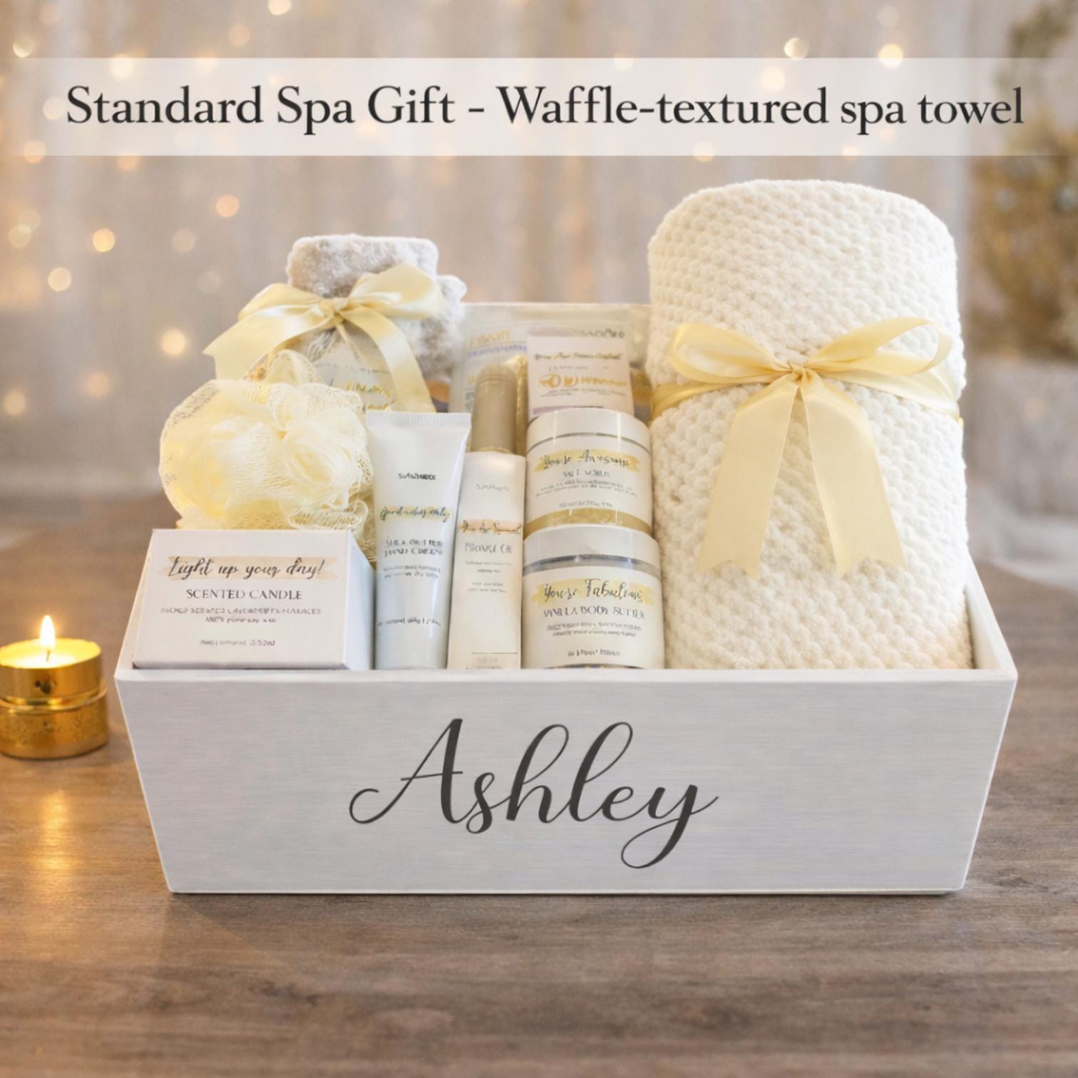 Personalized Wooden Spa Gift Basket for Women