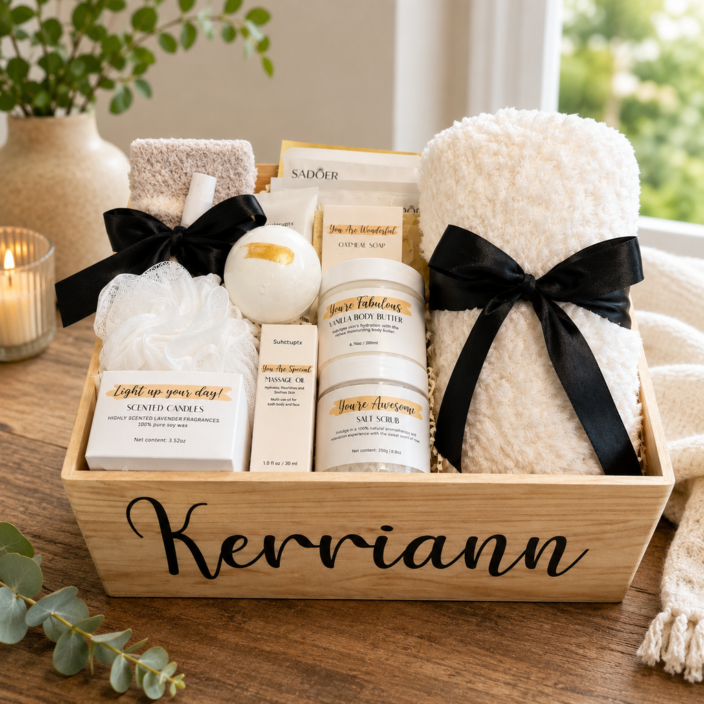 Personalized Wooden Spa Gift Basket for Women