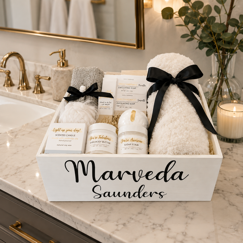 Personalized Wooden Spa Gift Basket for Women