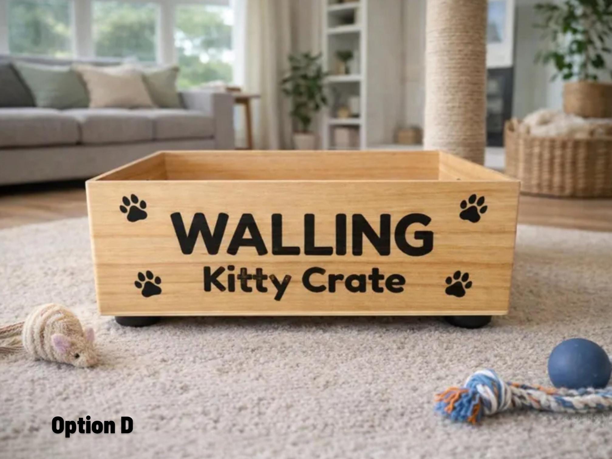 Personalized Wooden Cat Toy Box