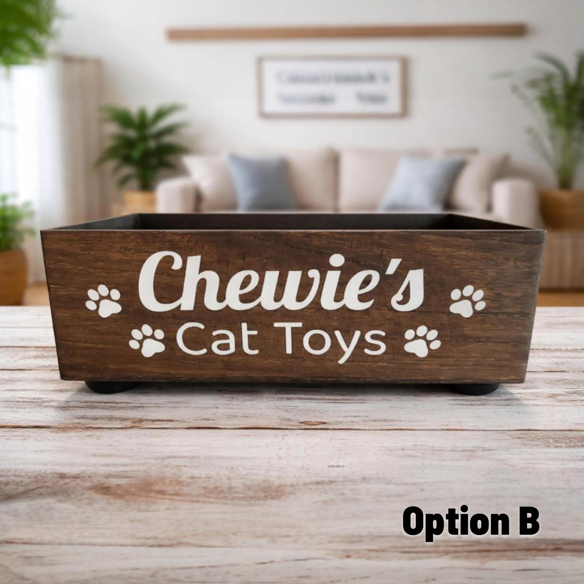 Personalized Wooden Cat Toy Box