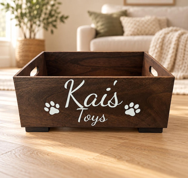 Personalized Wooden Cat Toy Box