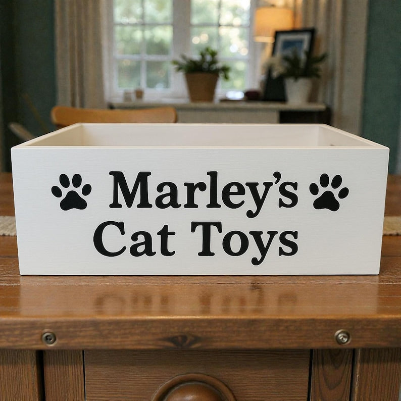 Personalized Wooden Cat Toy Box