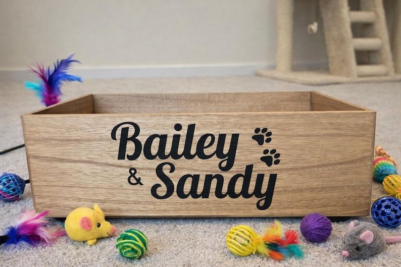 Personalized Wooden Cat Toy Box
