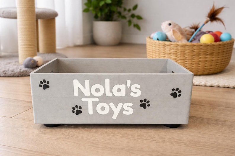 Personalized Wooden Cat Toy Box