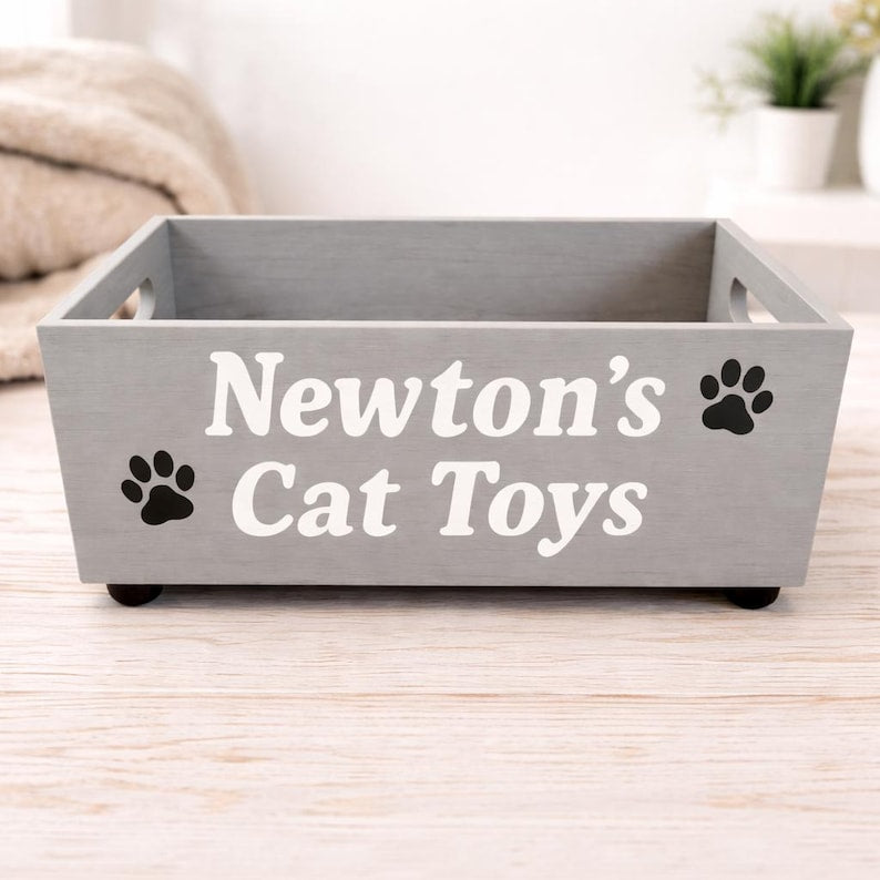 Personalized Wooden Cat Toy Box