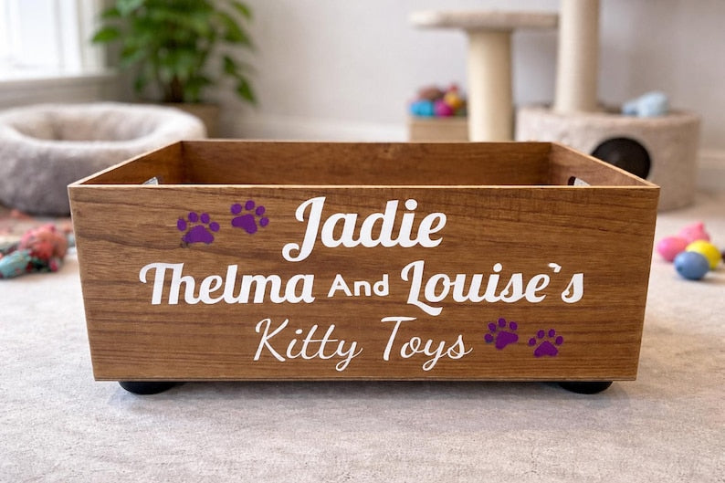 Personalized Wooden Cat Toy Box