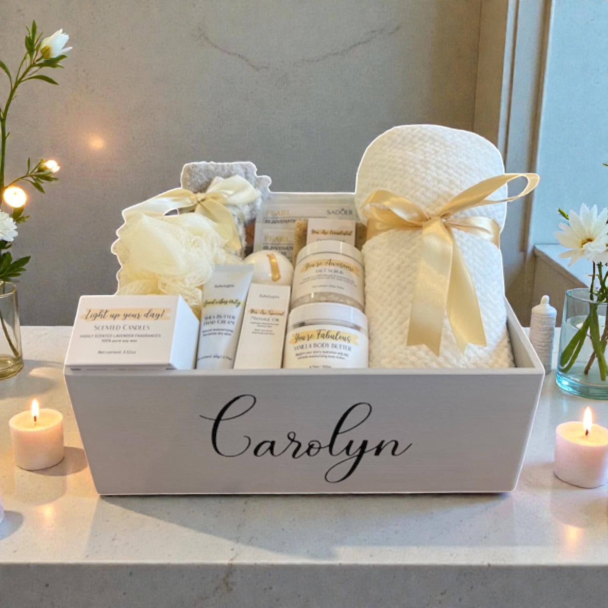 Personalized Wooden Spa Gift Basket for Women