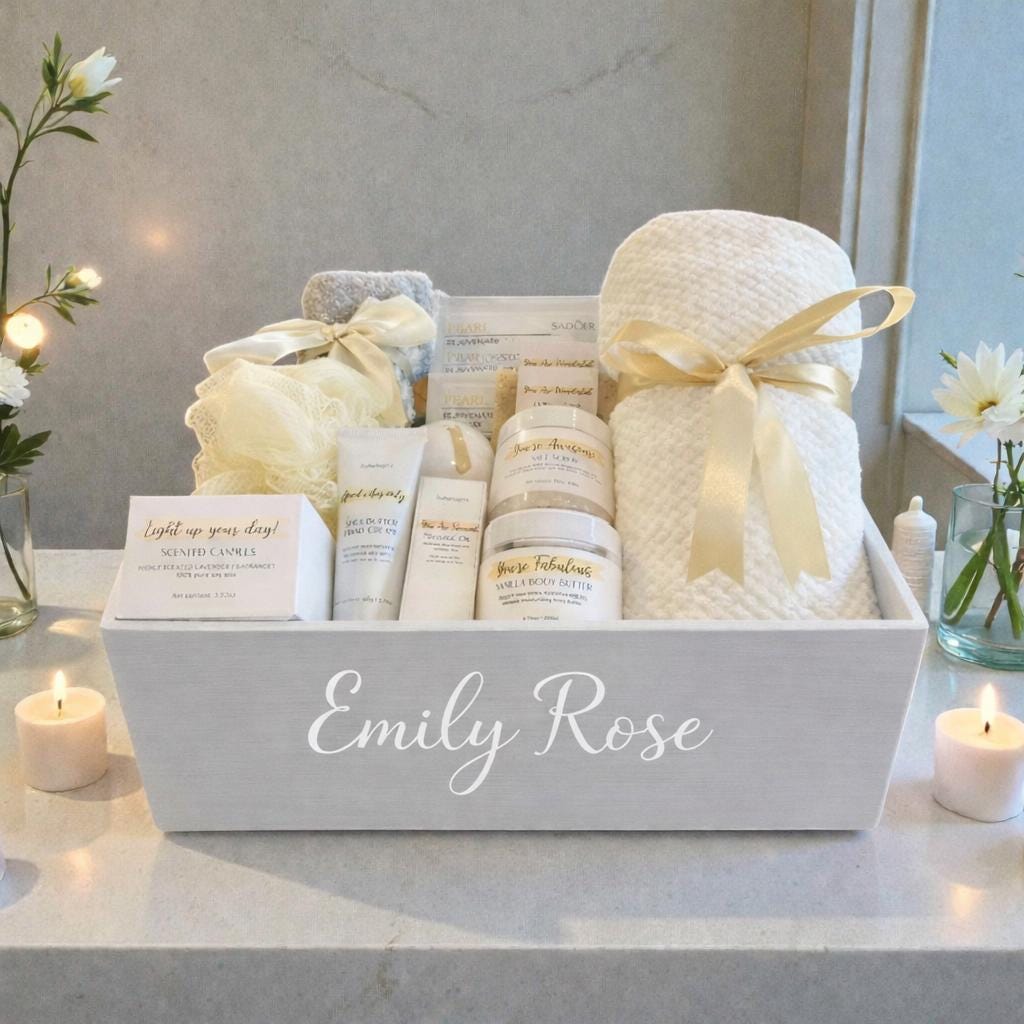 Personalized Wooden Spa Gift Basket for Women
