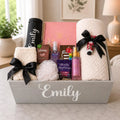 College survival kit for her in dark walnut personalized wooden gift box