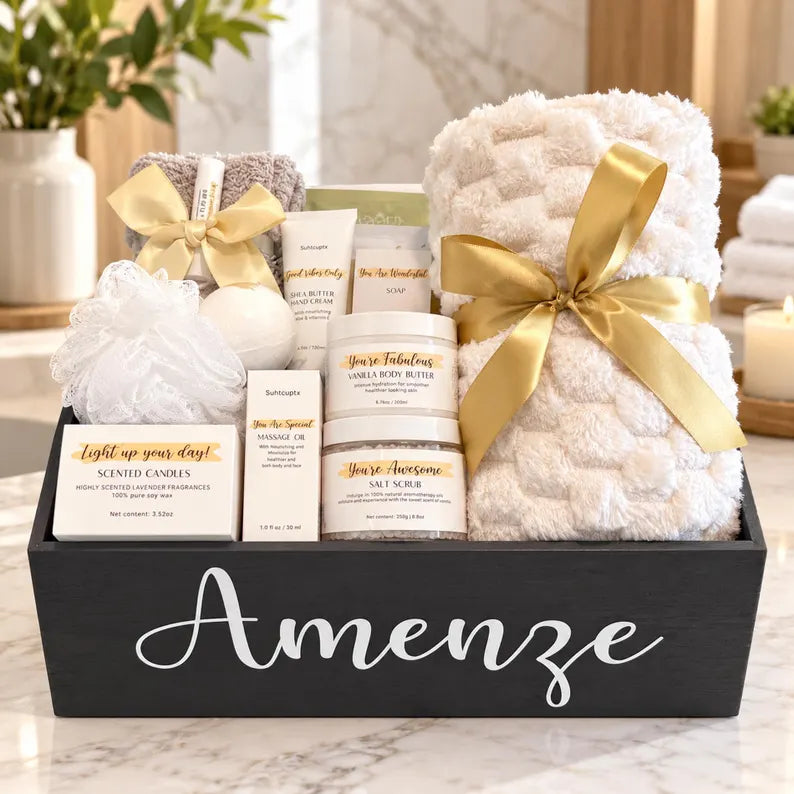 Personalized Wooden Spa Gift Basket for Women